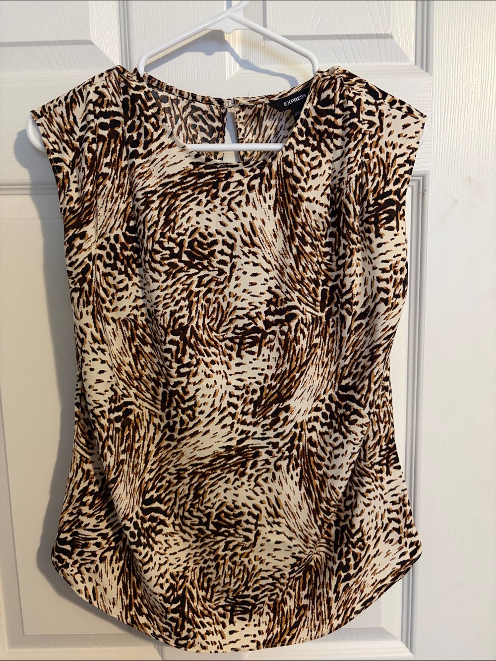 Express Brown and Cream Animal-Print Cap Sleeve Blouse